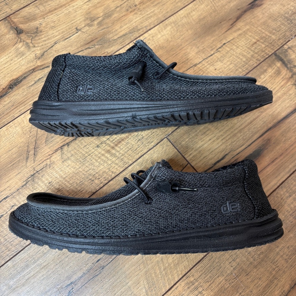 Hey Dude Wally Total Black Mesh Slip On Casual Loafers Mens Shoes Size 40 - Picture 6 of 11